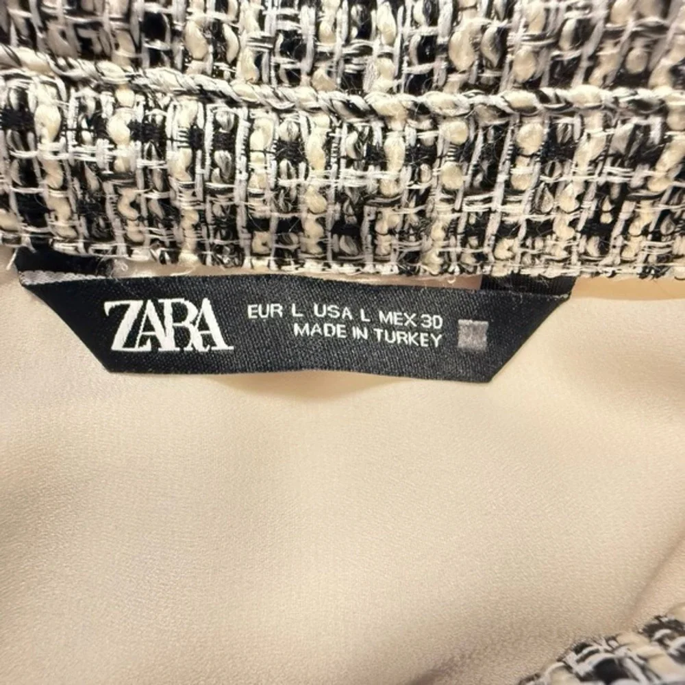 ZARA Cream Tweed Collar‎ Button Up Long Sleeve Blouse Women's L 88-21